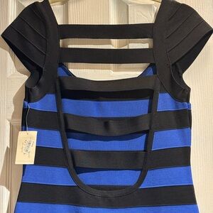 Stylish Blue and Black Striped Women's Spandex Dress, new
